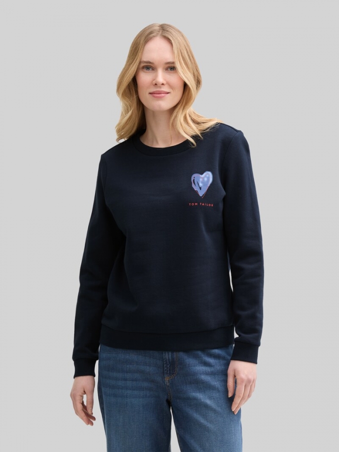 Tom Tailor Loose Fit Sweatshirt mit Print - Sky Captain Blue Tom Tailor Loose Fit Sweatshirt mit Print - Sky Captain Blue