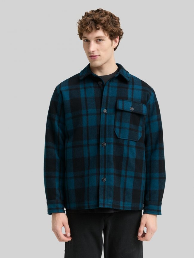 Tom Tailor Overshirt Jacke in Woll-Optik - Deep Pond Green Dark Check Tom Tailor Overshirt Jacke in Woll-Optik - Deep Pond Green Dark Check