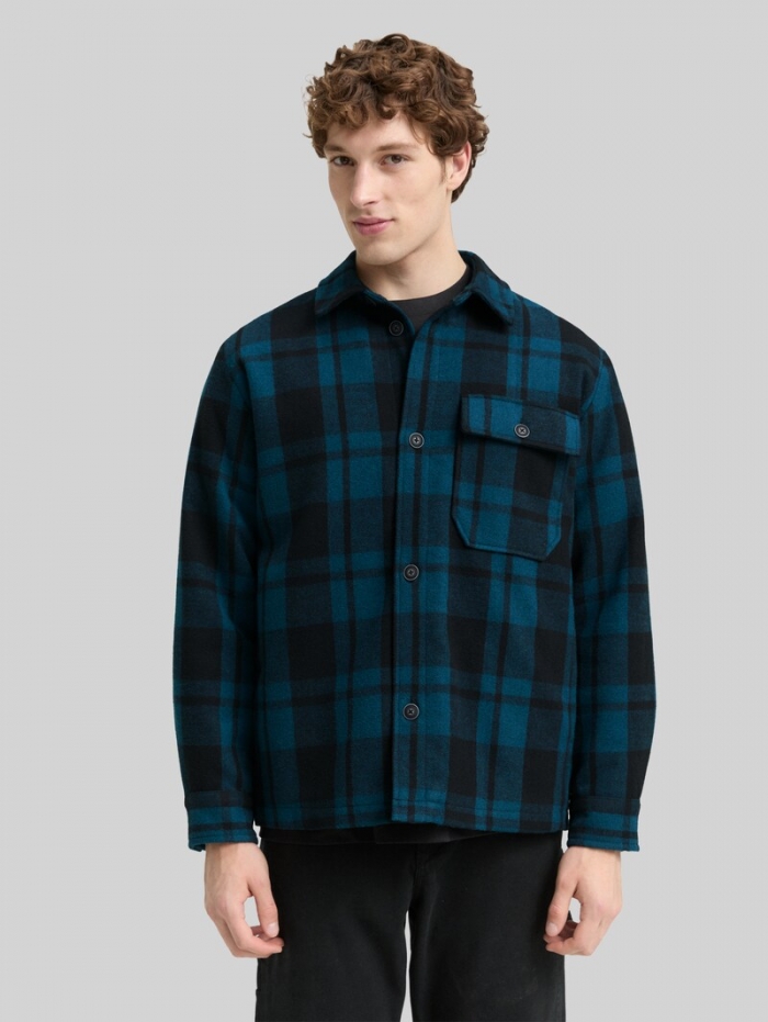 Tom Tailor Overshirt Jacke in Woll-Optik - Deep Pond Green Dark Check Tom Tailor Overshirt Jacke in Woll-Optik - Deep Pond Green Dark Check