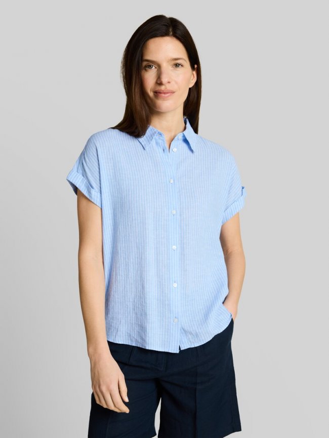 Tom Tailor Loose Fit Bluse mit Leinenanteil - Fjord Blue Irregular Stripe Tom Tailor Loose Fit Bluse mit Leinenanteil - Fjord Blue Irregular Stripe