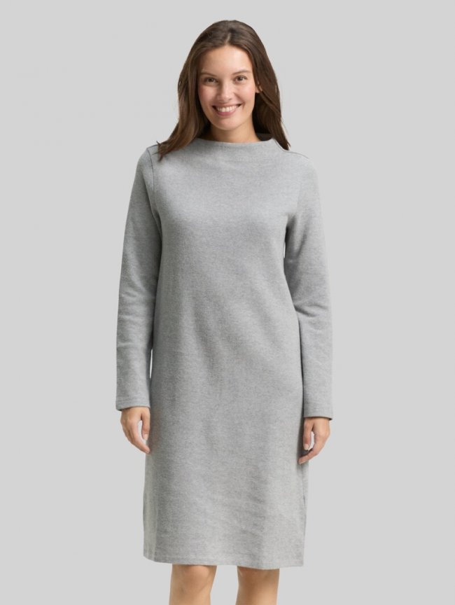 Tom Tailor Cosy Kleid mit Stehkragen - Medium Silver Grey Melange Tom Tailor Cosy Kleid mit Stehkragen - Medium Silver Grey Melange