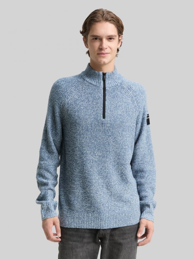 Tom Tailor Troyer Strickpullover - Denim Blue White Mouline Tom Tailor Troyer Strickpullover - Denim Blue White Mouline