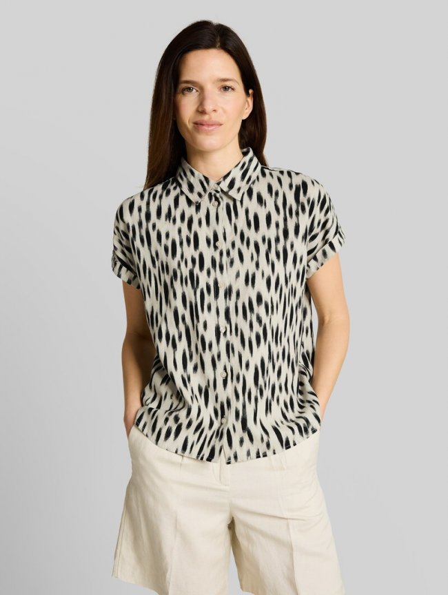 Tom Tailor Loose Fit Bluse mit Leinenanteil - Sand Stone Beige Abstract Dot Tom Tailor Loose Fit Bluse mit Leinenanteil - Sand Stone Beige Abstract Dot