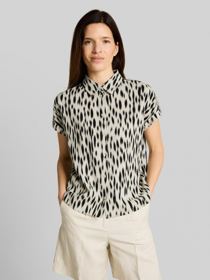 Tom Tailor Loose Fit Bluse mit Leinenanteil - Sand Stone Beige Abstract Dot Tom Tailor Loose Fit Bluse mit Leinenanteil - Sand Stone Beige Abstract Dot
