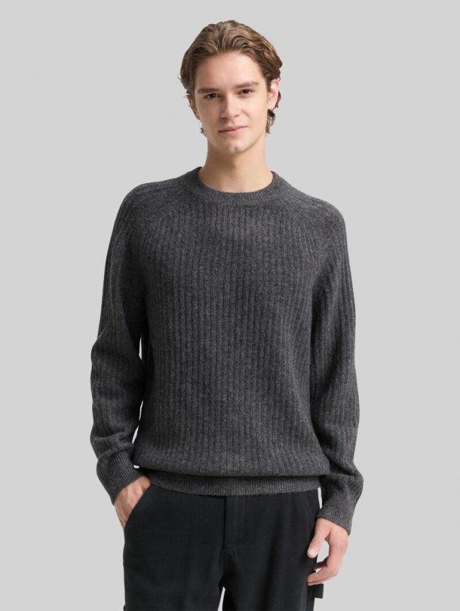 Tom Tailor Strickpullover mit Rundhalsausschnitt - Anthracite Melange Tom Tailor Strickpullover mit Rundhalsausschnitt - Anthracite Melange