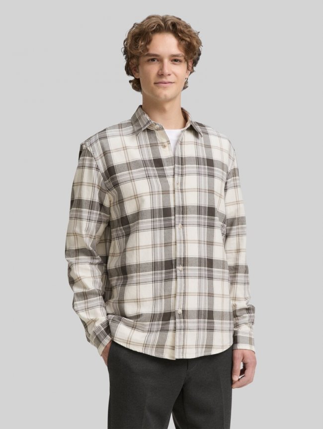 Tom Tailor Relaxed Fit Hemd mit Karomuster - Off White Check Tom Tailor Relaxed Fit Hemd mit Karomuster - Off White Check