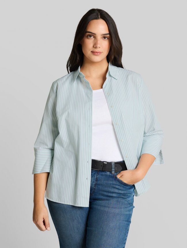 Tom Tailor Plus Size - Hemdbluse mit Streifenmuster - Blue Haze White Thin Stripe Tom Tailor Plus Size - Hemdbluse mit Streifenmuster - Blue Haze White Thin Stripe