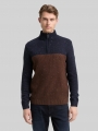 Tom Tailor Troyer Strickpullover mit Strukturmix - Navy Brown Color Block Tom Tailor Troyer Strickpullover mit Strukturmix - Navy Brown Color Block