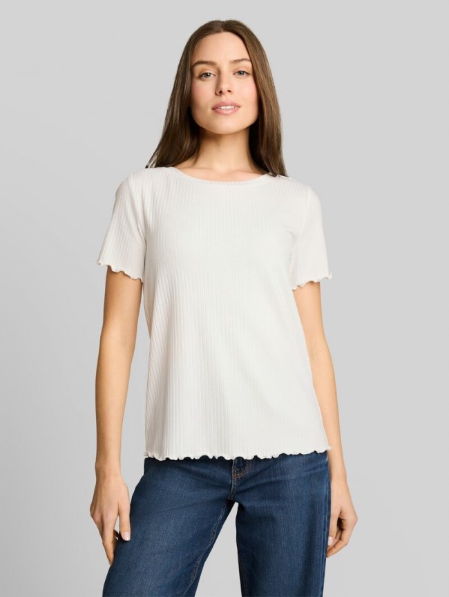 Tom Tailor T-Shirt mit Rippstruktur - Whisper White Tom Tailor T-Shirt mit Rippstruktur - Whisper White