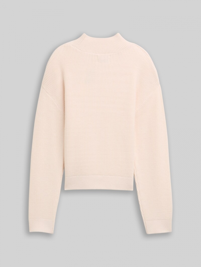 Tom Tailor Strickpullover mit Stehkragen - Soft Cream Beige Tom Tailor Strickpullover mit Stehkragen - Soft Cream Beige