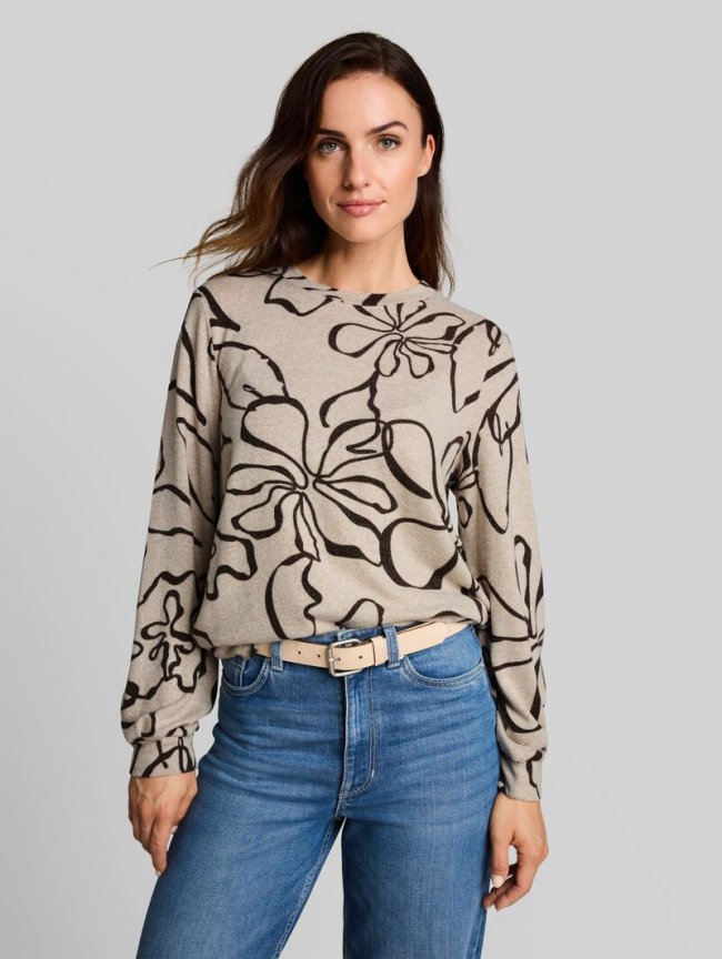 Tom Tailor Cosy Langarmshirt mit Muster - Beige Brown Flower Design Tom Tailor Cosy Langarmshirt mit Muster - Beige Brown Flower Design