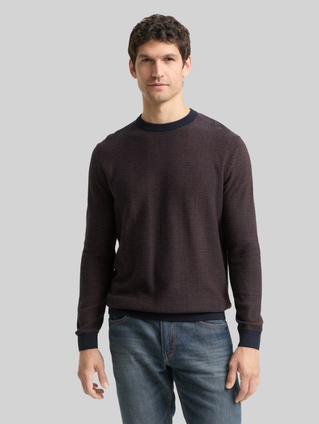 Tom Tailor Strickpullover aus Baumwolle - Navy Mid Brown Dot Stripe Tom Tailor Strickpullover aus Baumwolle - Navy Mid Brown Dot Stripe