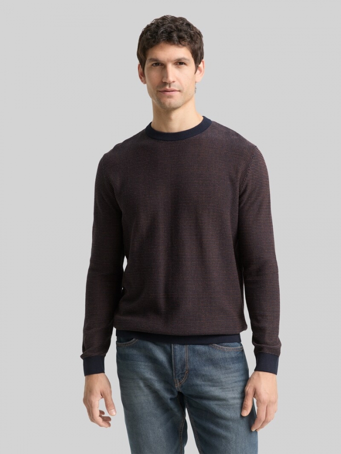 Tom Tailor Strickpullover aus Baumwolle - Navy Mid Brown Dot Stripe Tom Tailor Strickpullover aus Baumwolle - Navy Mid Brown Dot Stripe