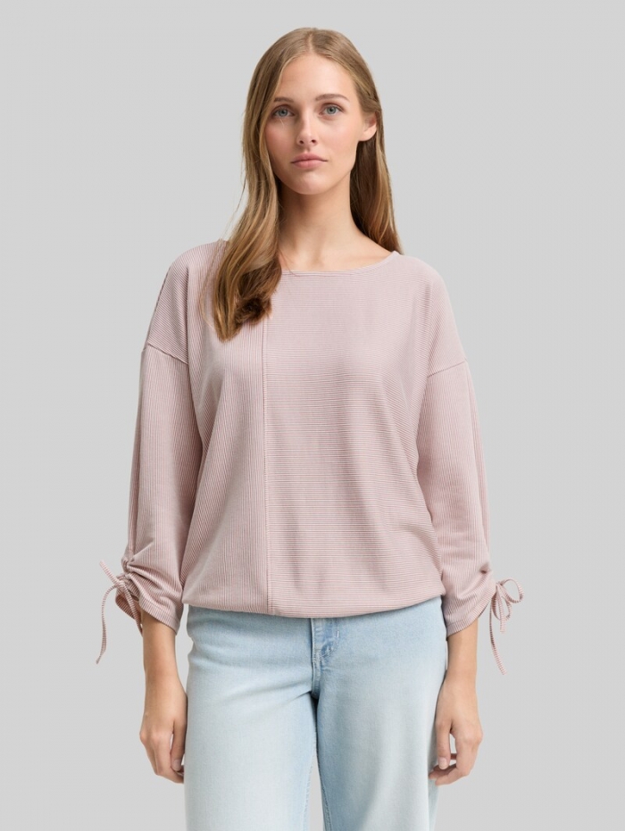 Tom Tailor Loose Fit Langarmshirt mit Raffärmeln - Small Dusty Rose White Stripe Tom Tailor Loose Fit Langarmshirt mit Raffärmeln - Small Dusty Rose White Stripe