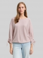Tom Tailor Loose Fit Langarmshirt mit Raffärmeln - Small Dusty Rose White Stripe