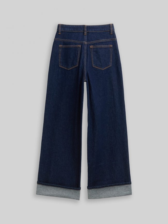 Tom Tailor Wide Leg Jeans mit Turn-Up und Stretch - Rinsed Blue Denim Tom Tailor Wide Leg Jeans mit Turn-Up und Stretch - Rinsed Blue Denim