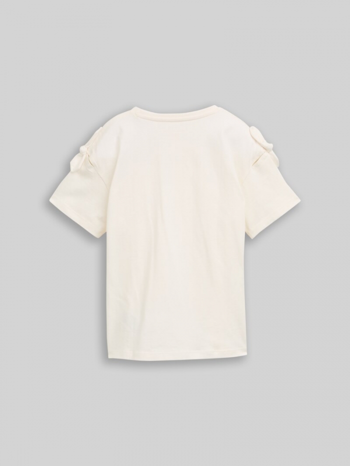 Tom Tailor Oversize T-Shirt mit Schleifen-Detail - Wool White Tom Tailor Oversize T-Shirt mit Schleifen-Detail - Wool White