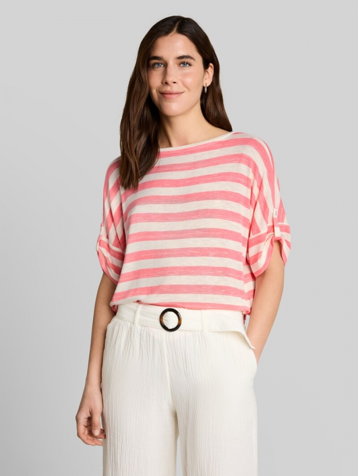 Tom Tailor T-Shirt mit Turn-Up-Funktion - Pink White Stripe Tom Tailor T-Shirt mit Turn-Up-Funktion - Pink White Stripe