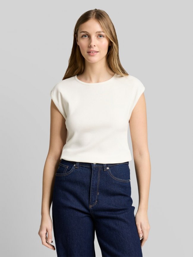 Tom Tailor Slim Fit T-Shirt mit Rippstruktur - Off White Tom Tailor Slim Fit T-Shirt mit Rippstruktur - Off White