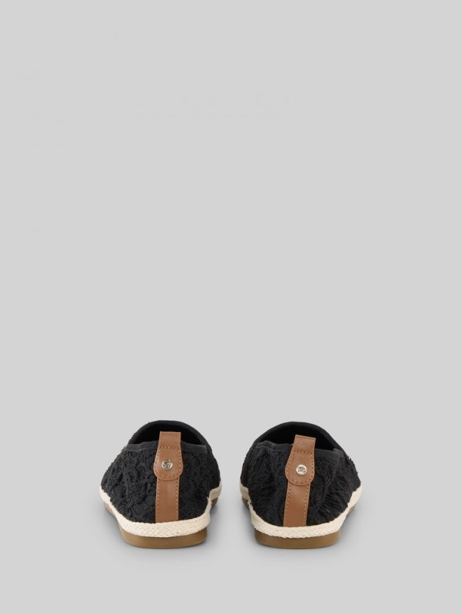 Tom Tailor Flache Espadrilles mit Blumenstickerei - Black Tom Tailor Flache Espadrilles mit Blumenstickerei - Black