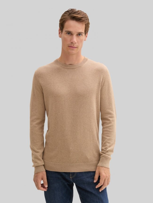 Tom Tailor Strickpullover aus Baumwolle - Hazel Brown Melange Tom Tailor Strickpullover aus Baumwolle - Hazel Brown Melange