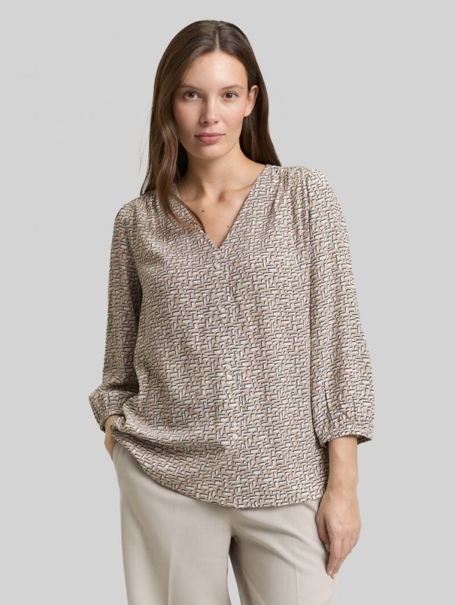 Tom Tailor Bluse aus Viskose - Soft Taupe Geometric Minimal Tom Tailor Bluse aus Viskose - Soft Taupe Geometric Minimal