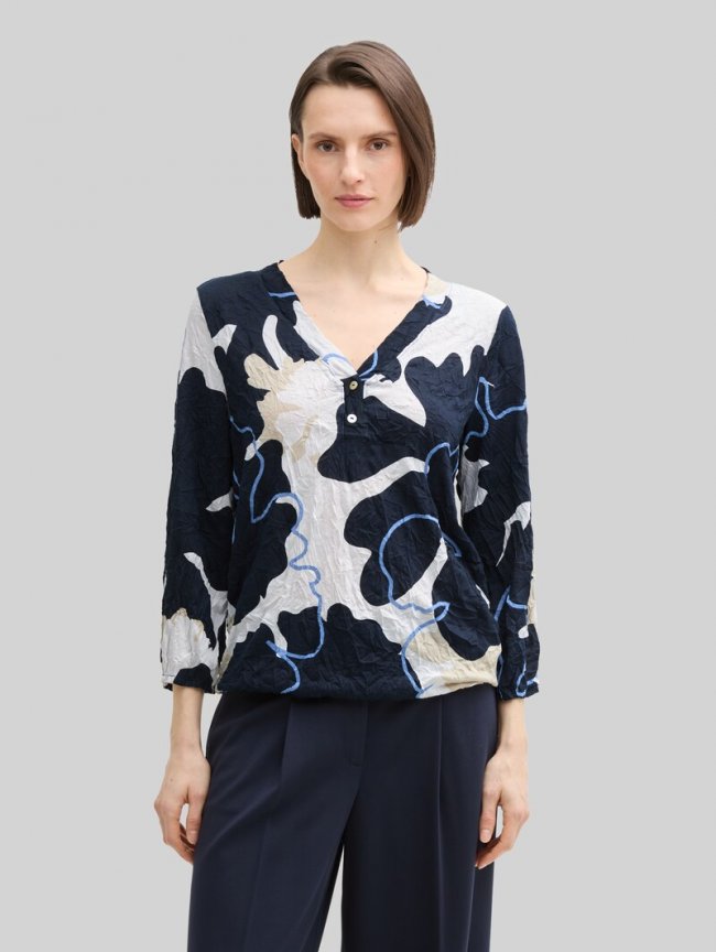Tom Tailor Crinkle Blusenshirt - Big Floral Shapes Design Tom Tailor Crinkle Blusenshirt - Big Floral Shapes Design