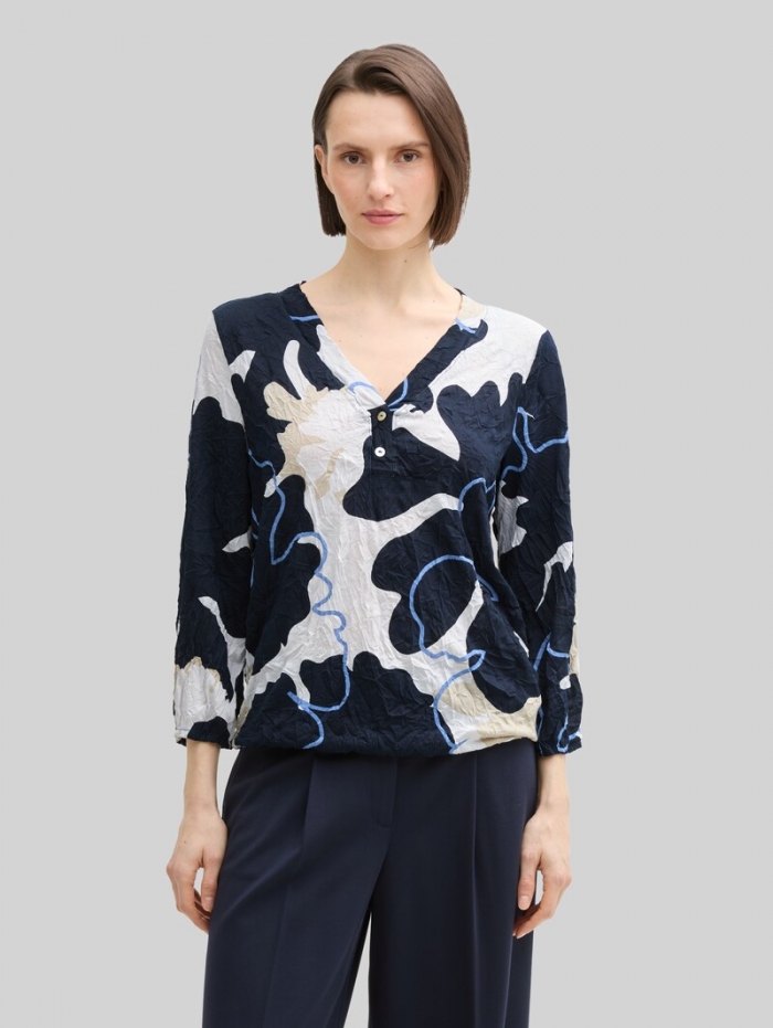 Tom Tailor Crinkle Blusenshirt - Big Floral Shapes Design Tom Tailor Crinkle Blusenshirt - Big Floral Shapes Design