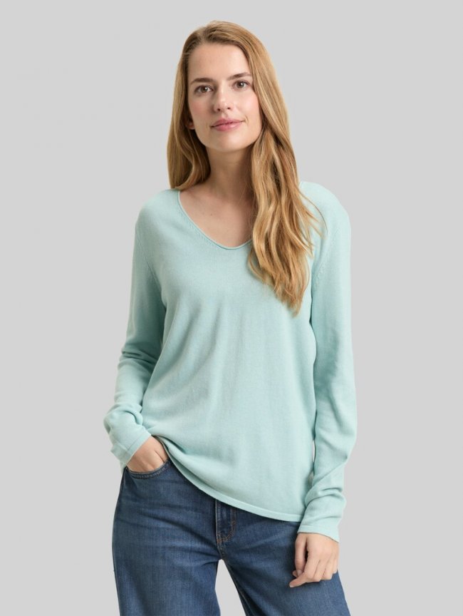 Tom Tailor Strickpullover mit V-Ausschnitt - Blue Haze