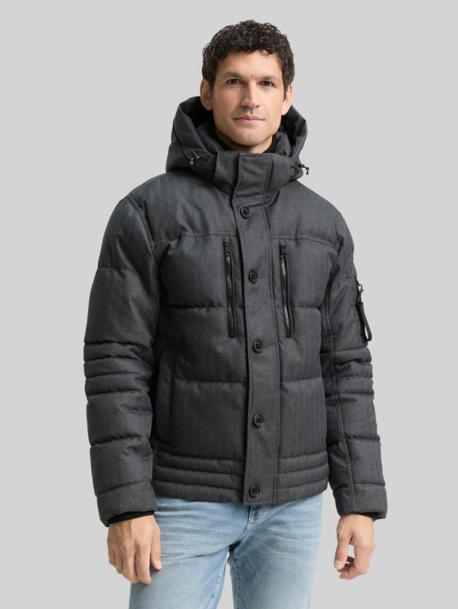 Tom Tailor Puffer-Jacke mit abnehmbarer Kapuze - Anthracite Melange Herringbone