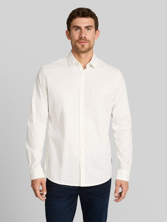 Tom Tailor Fitted Hemd mit Stretch - White Navy Dot Design Tom Tailor Fitted Hemd mit Stretch - White Navy Dot Design