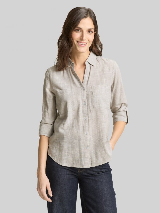 Tom Tailor Bluse mit Brusttaschen - Soft Taupe Grey Tom Tailor Bluse mit Brusttaschen - Soft Taupe Grey