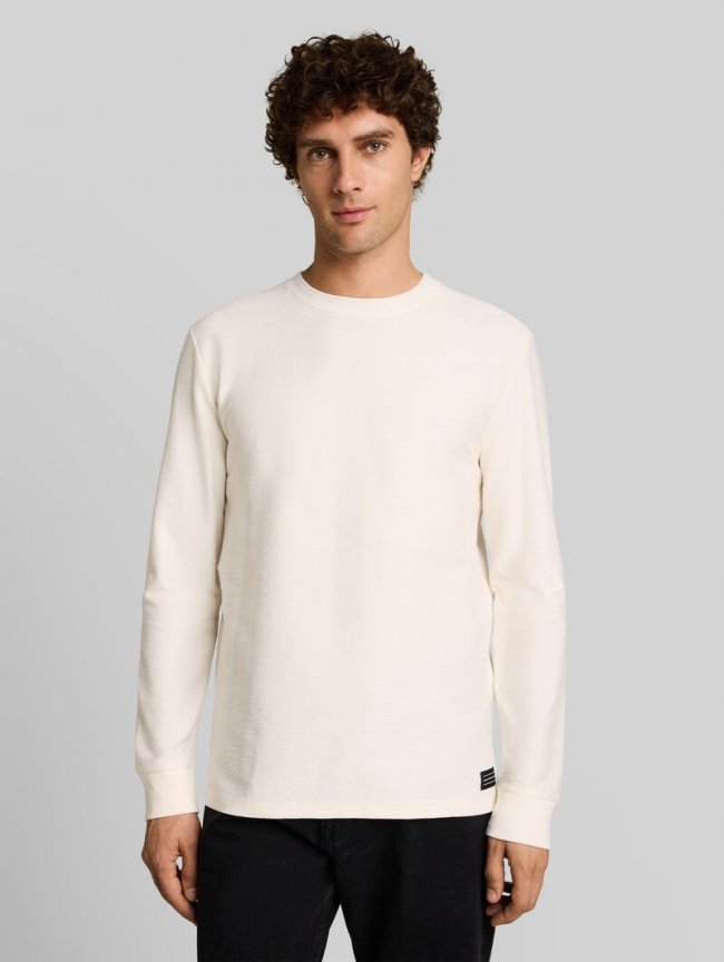 Tom Tailor Langarmshirt mit Logo-Badge - Gardenia White Tom Tailor Langarmshirt mit Logo-Badge - Gardenia White
