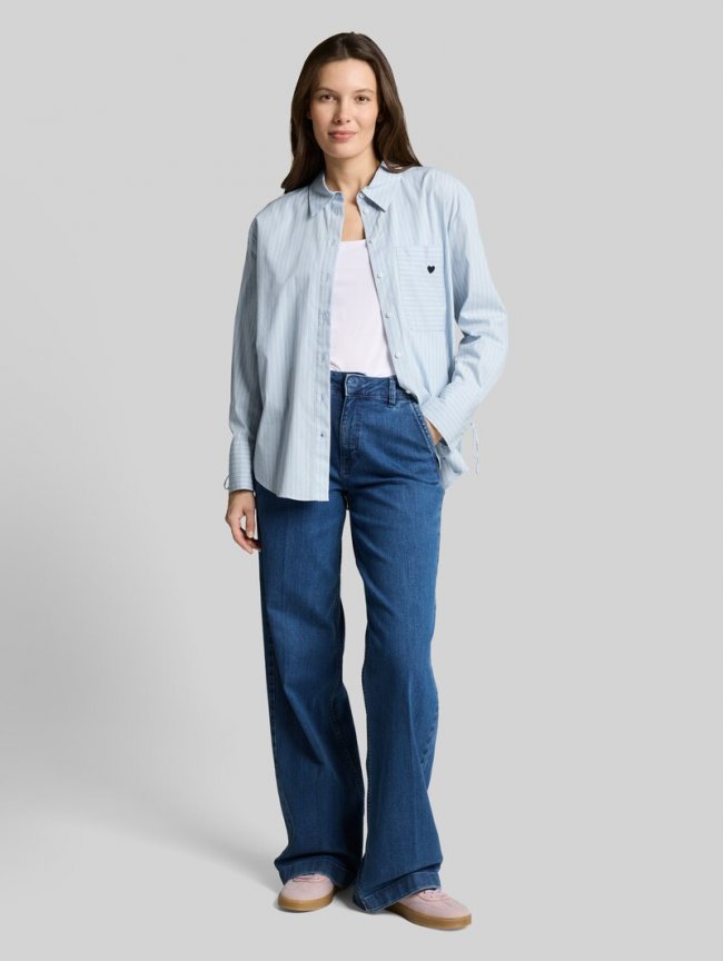 Tom Tailor Oversize Hemdbluse mit Herz-Stickerei - Blue Irregular Stripe Tom Tailor Oversize Hemdbluse mit Herz-Stickerei - Blue Irregular Stripe