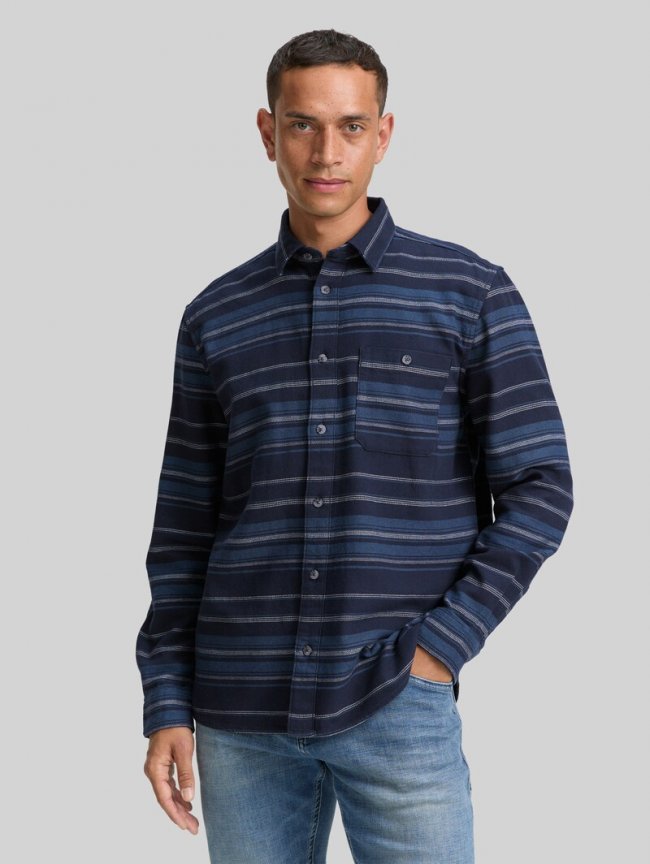 Tom Tailor Comfort Fit Hemd mit Streifenmuster - Navy Teal Horizontal Stripe Tom Tailor Comfort Fit Hemd mit Streifenmuster - Navy Teal Horizontal Stripe