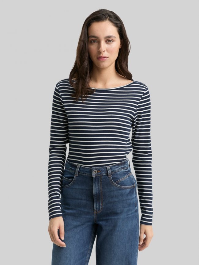 Tom Tailor Langarmshirt mit Streifenmuster - Navy Offwhite Tee Stripe Tom Tailor Langarmshirt mit Streifenmuster - Navy Offwhite Tee Stripe