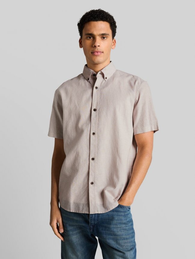 Tom Tailor Relaxed Fit Kurzarmhemd mit Leinenanteil - Muted Grey Chambray Tom Tailor Relaxed Fit Kurzarmhemd mit Leinenanteil - Muted Grey Chambray