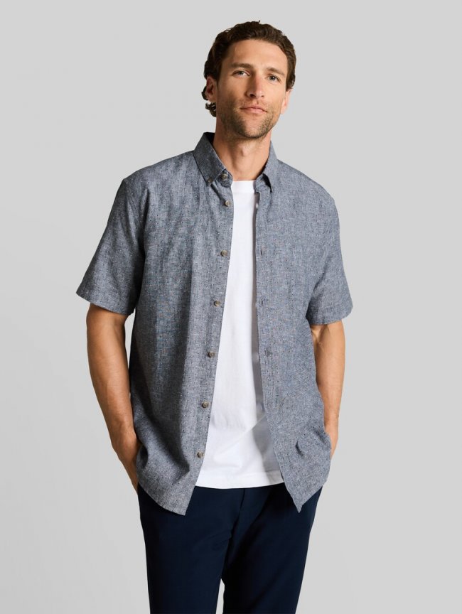 Tom Tailor Regular Fit Kurzarmhemd mit Leinenanteil - Navy Design Tom Tailor Regular Fit Kurzarmhemd mit Leinenanteil - Navy Design