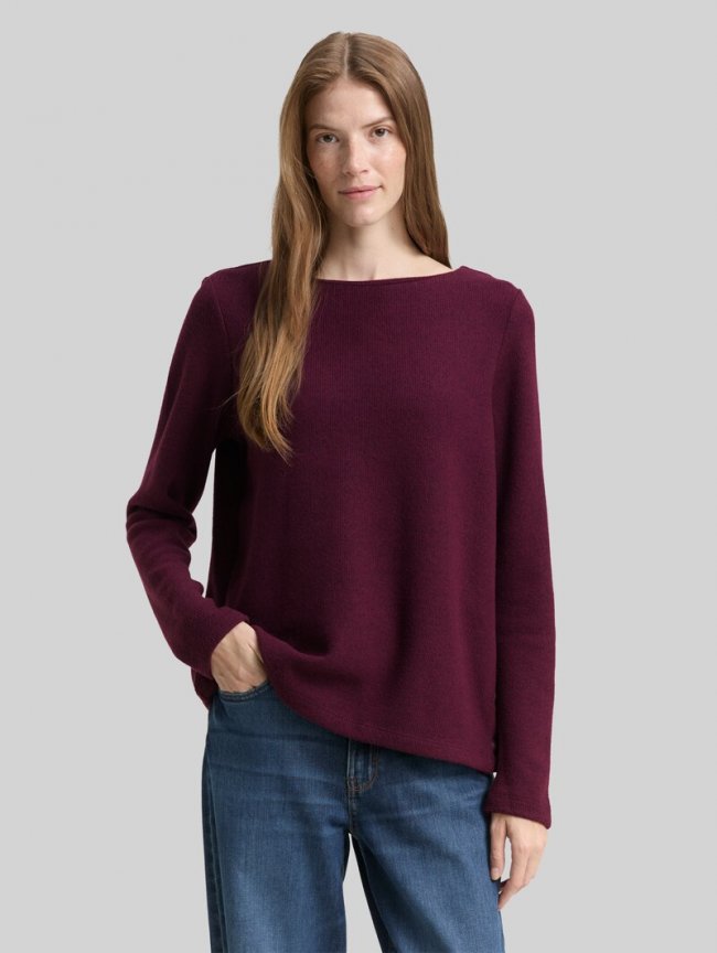 Tom Tailor Soft-Touch Sweatshirt mit Knopf-Details - Dark Red Mélange Tom Tailor Soft-Touch Sweatshirt mit Knopf-Details - Dark Red Mélange