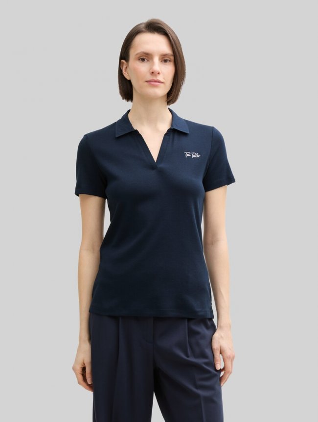 Tom Tailor Basic Poloshirt mit Logo-Stickerei - Sky Captain Blue Tom Tailor Basic Poloshirt mit Logo-Stickerei - Sky Captain Blue