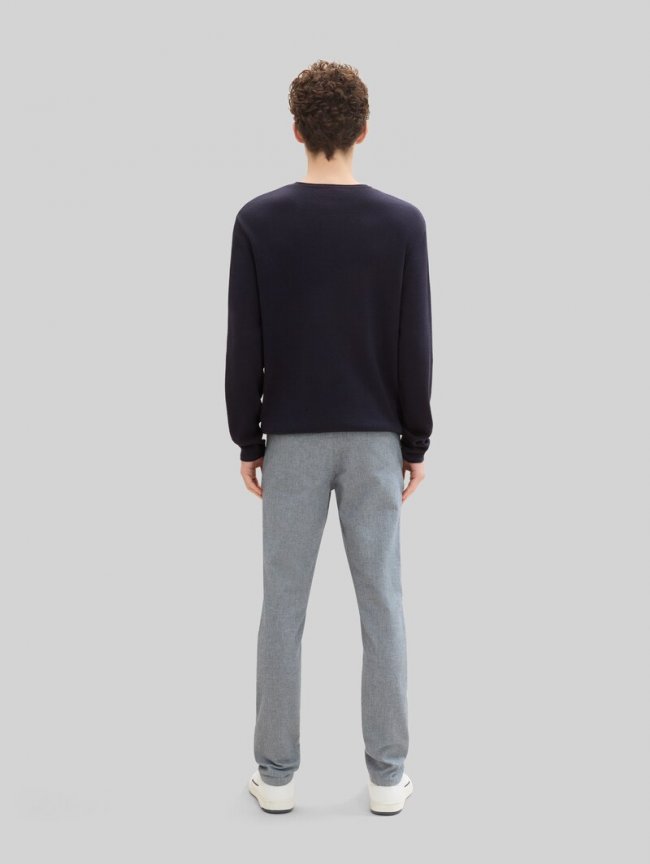 Tom Tailor Straight Chino Hose mit Gürtel - White Navy Dobby Yarn Dye Tom Tailor Straight Chino Hose mit Gürtel - White Navy Dobby Yarn Dye