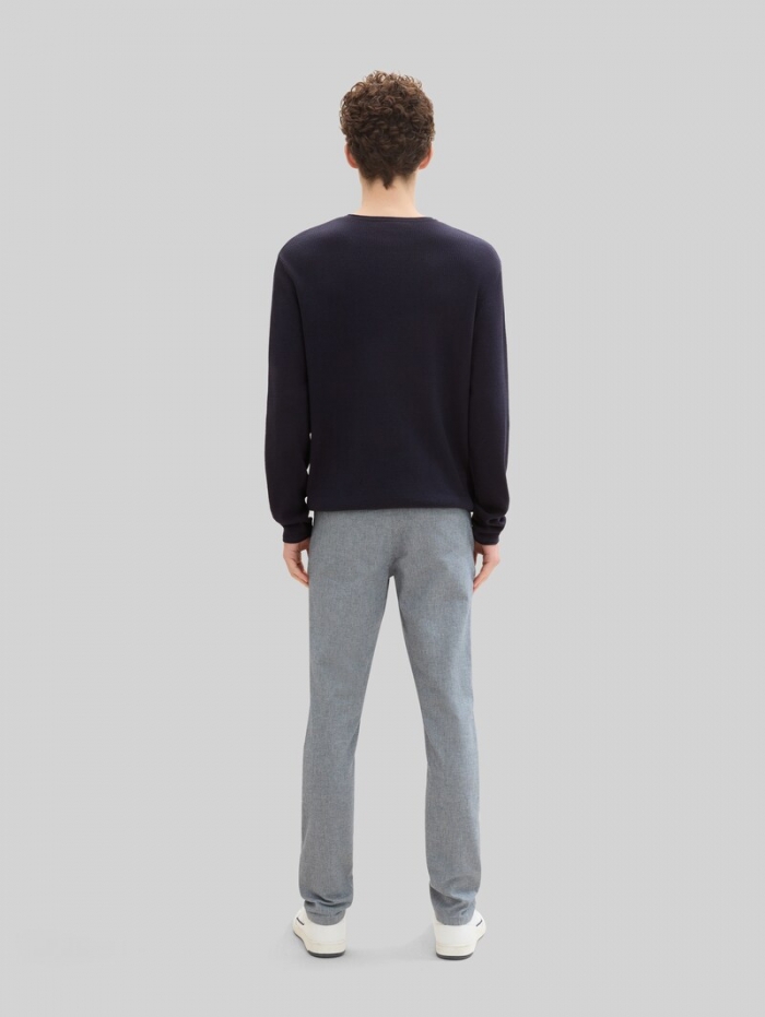 Tom Tailor Straight Chino Hose mit Gürtel - White Navy Dobby Yarn Dye Tom Tailor Straight Chino Hose mit Gürtel - White Navy Dobby Yarn Dye
