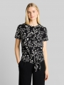Tom Tailor T-Shirt mit Knotendetail - Black White Flower Print Tom Tailor T-Shirt mit Knotendetail - Black White Flower Print