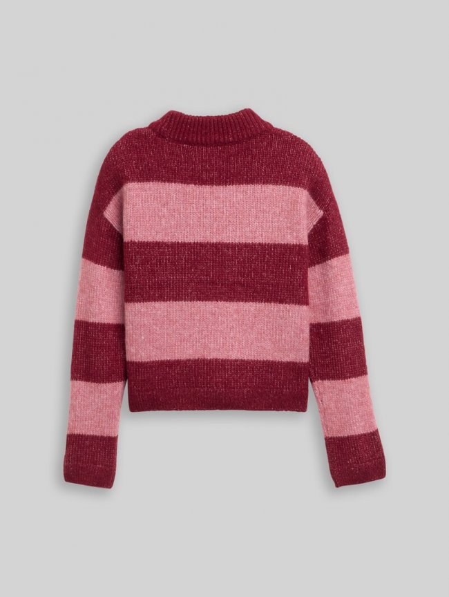 Tom Tailor Cropped Strickpullover mit Colour Blocking - Burgundy Pink Block Stripe Tom Tailor Cropped Strickpullover mit Colour Blocking - Burgundy Pink Block Stripe