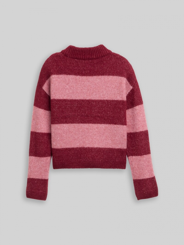 Tom Tailor Cropped Strickpullover mit Colour Blocking - Burgundy Pink Block Stripe Tom Tailor Cropped Strickpullover mit Colour Blocking - Burgundy Pink Block Stripe