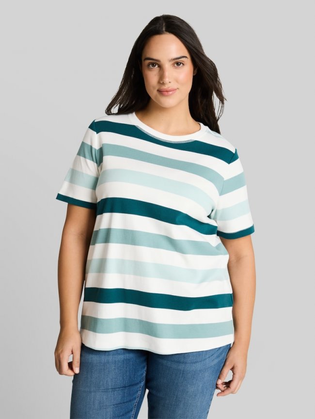Tom Tailor Plus Size - T-Shirt aus Baumwolle - White Mint Bold Stripe Tom Tailor Plus Size - T-Shirt aus Baumwolle - White Mint Bold Stripe