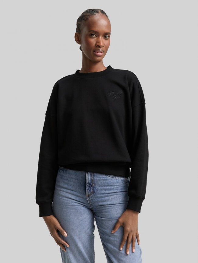 Tom Tailor Sweatshirt mit Glitzer-Stickerei - Deep Black Tom Tailor Sweatshirt mit Glitzer-Stickerei - Deep Black