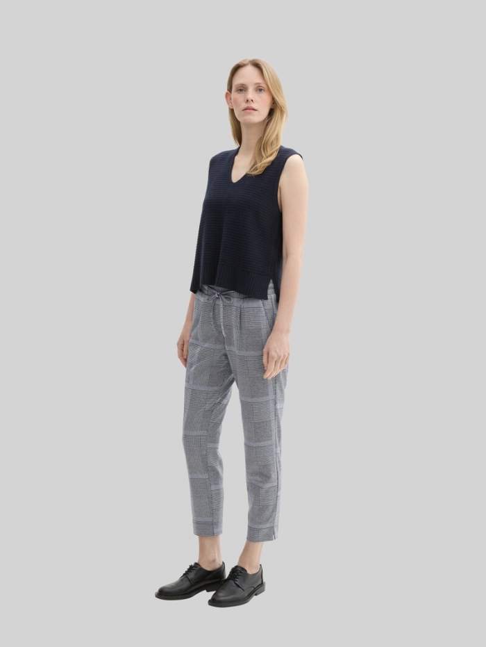 Tom Tailor Loose Fit Hose im Karomuster - Navy Blue Check Tom Tailor Loose Fit Hose im Karomuster - Navy Blue Check