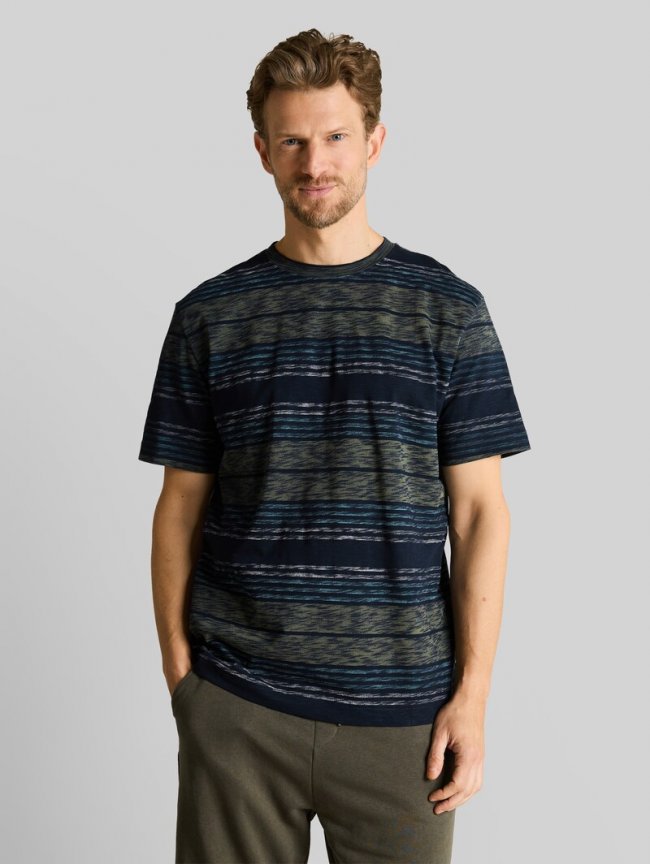 Tom Tailor T-Shirt mit Inside-Out Streifenmuster - Deep Leaf Green Multi Stripe Tom Tailor T-Shirt mit Inside-Out Streifenmuster - Deep Leaf Green Multi Stripe