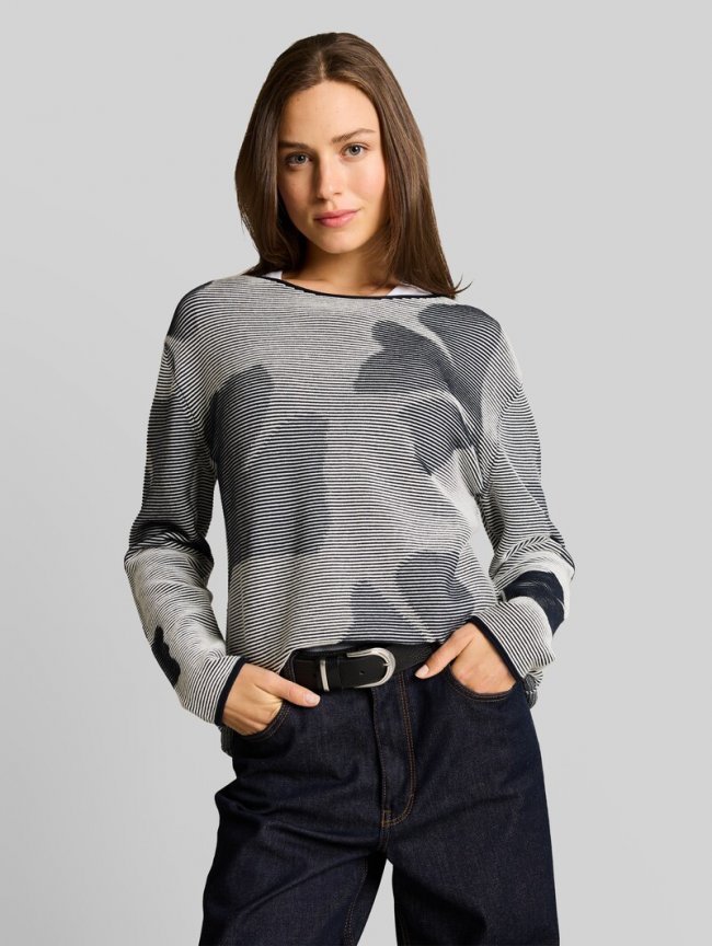 Tom Tailor Strickpullover aus Baumwolle - Navy Ginko Structure Stripe Tom Tailor Strickpullover aus Baumwolle - Navy Ginko Structure Stripe